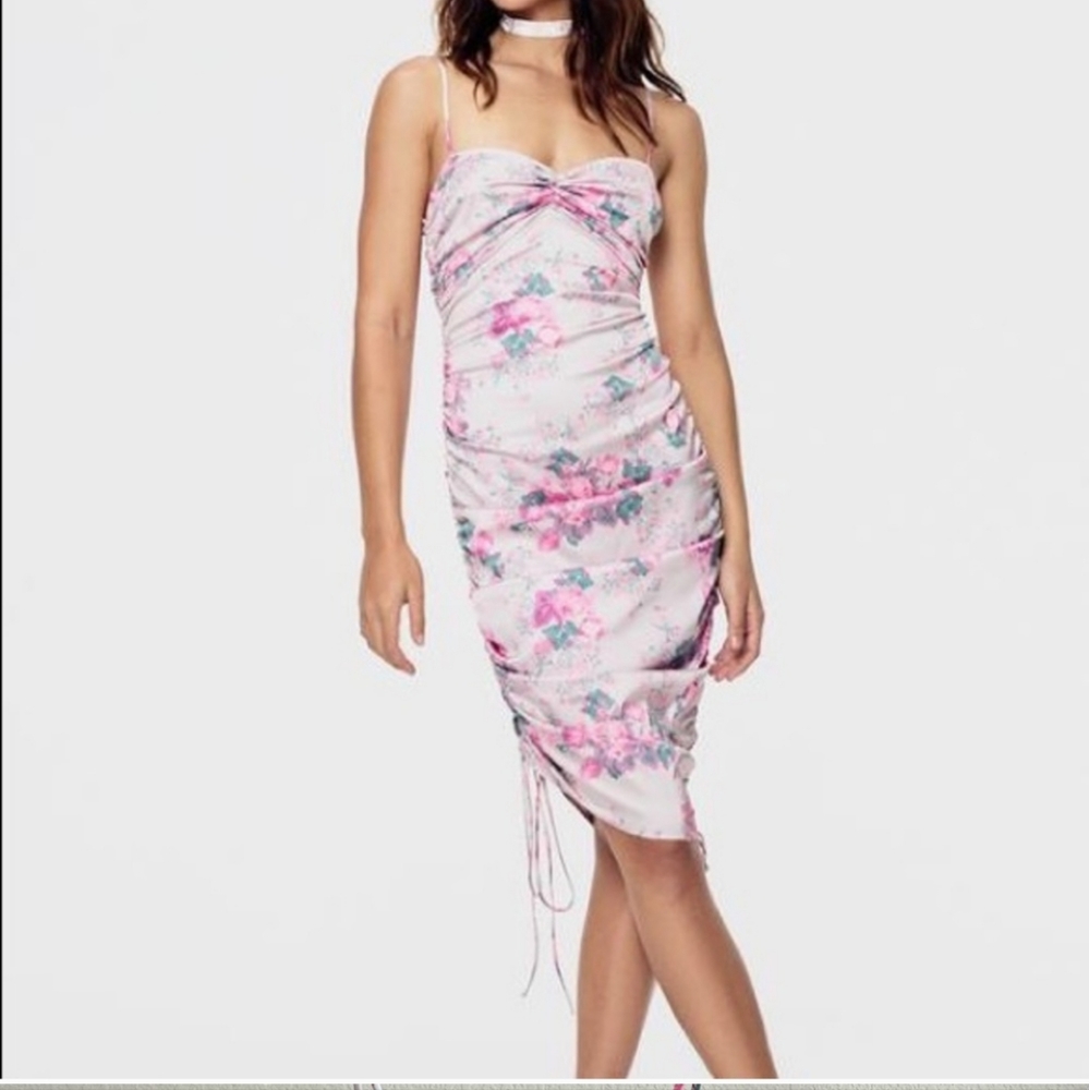 For Love and Lemons Palais Floral ruched mini dress in Gris sz xs
